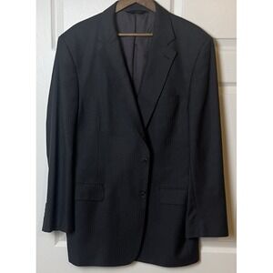 Jos A Bank Blazer Men's 46 Long Black Pinstripe 100% Wool Sport Coat Suit Jacket